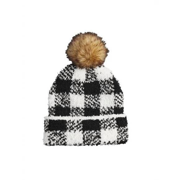 NEW MUDPIE buffalo plaid baby beanie in black/white